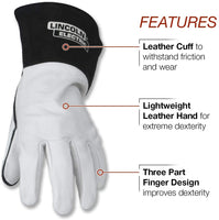 Brand new Lincoln Electric K2981-XL Leather TIG Gloves, X-Large, White/Black