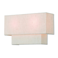 Livex Lighting 51086-92 Claremont - 13" Two Light ADA Wall Sconce, English Bronze Finish with Oatmeal Fabric/White Fabric Shade