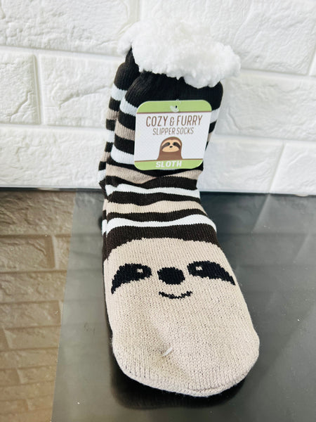 New women's Cozy & Furry Slipper socks with non skid bottoms, Sloth! Fits Sz 6-10! Great for women & Teens