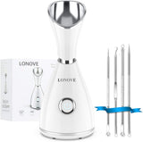 Brand new LONOVE Nano Ionic Facial Steamer Warm Mist Face Steamer for Women & Men! Moisturizes, Cleans Pores, Bonus Stainless Steel Skin Kit, box has slight damage!