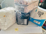 Lot 141- Lot of Bedding, King, Full & Twin, Mix of New/Returns, Need cleaning damaged packaging, Duvet, Bed Topper, Bedidng, Bed in Bag Nautica, 4 Pieces