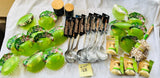 Lot 168- Home - New Large Lot Snappi one hand servers, 2 Marbled Containers, Bamboo Brushes, copper stainless spoons, 29 Pieces