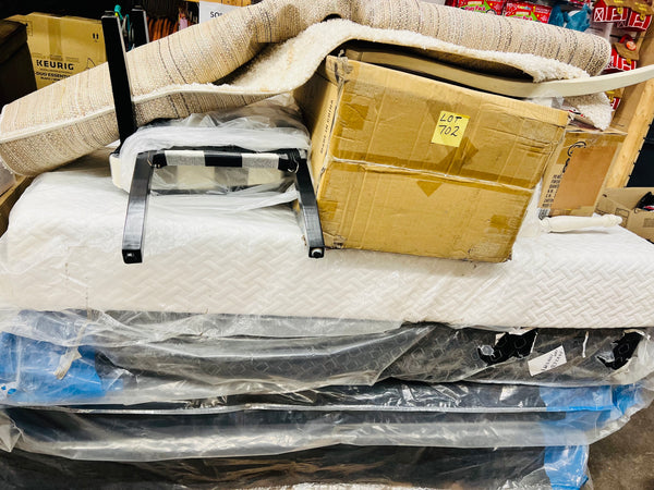 Pallet lot 702 Home Goods/Furniture Pallet lot! Mix of new, returns, undelivered, refused, returned, abandoned or unclaimed freight. etc! View all Photos to see All Items in lot!