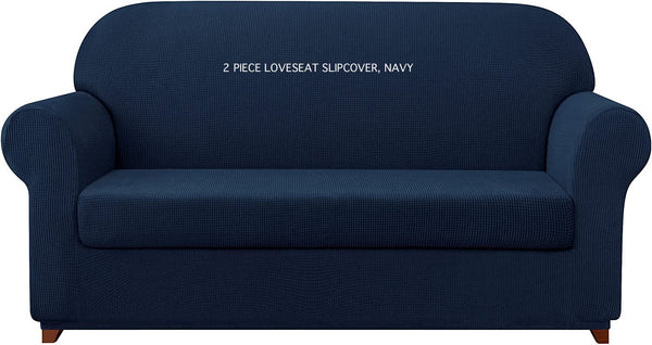 New subrtex 2 Pieces Slipcover Stretch Cover Set Loveseat Cover for Protector for Kids/Pets (Loveseat, Navy)