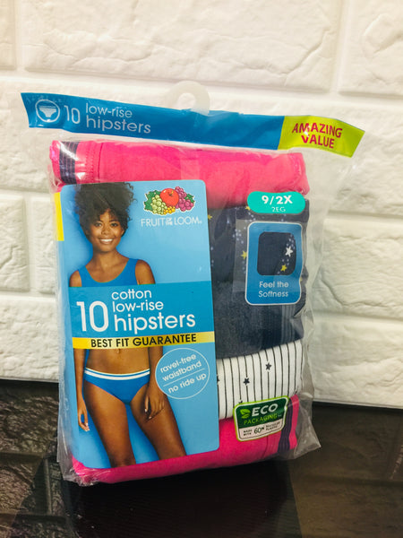 New Women's 10 Pack cotton low-rise hipsters, ravel-free waistband, no ride up! Sz 2X