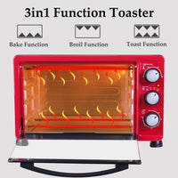 New no box! LUBY Convection Toaster Oven with Timer, Toast, Broil Settings, Includes Baking Pan, Rack and Crumb Tray, 6-Slice, Red! Note: handle had a small crack in it we fixed it with epoxy!