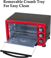 New no box! LUBY Convection Toaster Oven with Timer, Toast, Broil Settings, Includes Baking Pan, Rack and Crumb Tray, 6-Slice, Red! Note: handle had a small crack in it we fixed it with epoxy!
