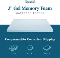 New LUCID 3 Inch Gel Memory Foam Mattress Topper-Ventilated Design-Ultra Plush-King, comes compressed in box for easy transport!