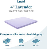 New LUCID 4 Inch Lavender Infused Memory Foam Mattress Topper - Ventilated Design - Queen Size! Comes compressed in box for easy transport!
