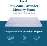 New LUCID 2 Inch 5 Zone Lavender Memory Foam Mattress Topper – Calming Lavender – Targeted Convoluted Comfort Zones, Twin (LU20TT30ZT) Retail $86+