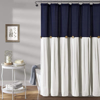 New Lush Decor, Navy & White Linen Button Shower Curtain, 72" x 72", 72 in x 72 in (Wide x Long) Retails $73+