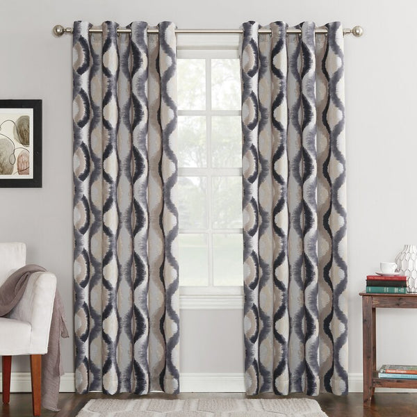 New Wayfair Macksburg Geometric Room Darkening Thermal Grommet Curtain Panels by Ebern Designs, set of 3 Panels, Grey, (54X63 each) Retails $90+