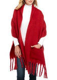 Steve Madden Women's Over-Sized Super Soft Muffler With Pockets Cold Weather Scarf, Red! Retails $80+