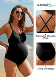 New Summer Mae Maternity Swimsuit One Piece Cross Back Button Neck Bathing Suit, Black, Sz M!