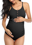 New Summer Mae Maternity Swimsuit One Piece Cross Back Button Neck Bathing Suit, Black, Sz M!