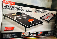 New in box! Majik 40 IN. TABLE TENNIS AND REBOUND SHUFFLEBOARD table top games set!