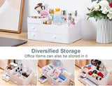 New Makeup Organizer With Drawers,Large Countertop Storage for Cosmetics Elegant Vanity Holder for Brushes, Eyeshadow, Lotions, Lipstick, Nail Polish and Jewelry (White)