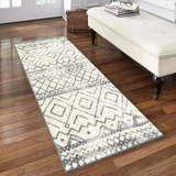 New Maples Rugs Runner Rug - Abstract Diamond 2'6 x 10 Distressed Style Non Skid Hallway Entry Rugs Runners [Made in USA] for Kitchen and Entryway, Grey & White!