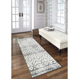 New Maples Rugs Runner Rug - Abstract Diamond 2'6 x 10 Distressed Style Non Skid Hallway Entry Rugs Runners [Made in USA] for Kitchen and Entryway, Grey & White!