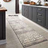 New Maples Rugs Runner Rug - Abstract Diamond 2'6 x 10 Distressed Style Non Skid Hallway Entry Rugs Runners [Made in USA] for Kitchen and Entryway, Grey & White!