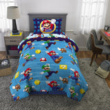 New Super Mario "Mario Brothers Madness" 4PC. Twin Bed Set plus Bonus Tote