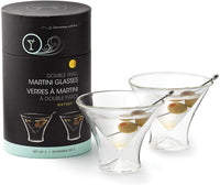 New in box! Outset 76482 Double Wall Stemless Martini Glasses, Set of 2, Borosilicate Glass