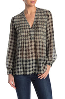 Max Studio Pleated Swiss Dot V-Neck Blouse, Sz M! Retails $98US+