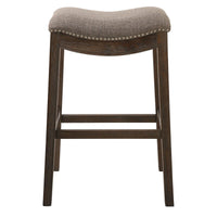 Mchone Saddle Style 30" Bar Stool by Charlton Home, Rubberwood Frame, Grey Upholstery with Nailhead trim! Auction is for 1, only have 1 in stock! Retails 257+