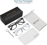 New 2 Pack MEETSUN Blue Light Blocking Glasses, Anti Eye Strain Headache (Sleep Better),Computer Glasses UV400 Transparent Lens, 1 black, 1 grey