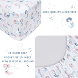 Softan Full Bed Sheet Set for Kids, 4 PC Mermaid Printed Brushed Microfiber Children Bedding Set, Super Soft & Easy Care, 1 Flat Sheet, 1 Deep Pocket Fitted Sheet, and 2 Pillow Cases