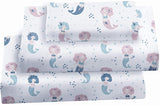 Softan Full Bed Sheet Set for Kids, 4 PC Mermaid Printed Brushed Microfiber Children Bedding Set, Super Soft & Easy Care, 1 Flat Sheet, 1 Deep Pocket Fitted Sheet, and 2 Pillow Cases