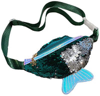 New TENDYCOCO Fanny Pack Mermaid Tail Waist Bag Reversible Sequin Crossbody Chest Bag Fish Tail Purse for Kids