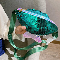 New TENDYCOCO Fanny Pack Mermaid Tail Waist Bag Reversible Sequin Crossbody Chest Bag Fish Tail Purse for Kids