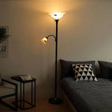 New Merra 71 in. Dark Bronze Torchiere Floor Lamp with Adjustable Reading Lamp