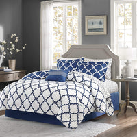 New Madison Park Essentials Merritt Complete 9 Piece Bed, Comforter & Sheet Set Full/Double, Navy! Retails $240+