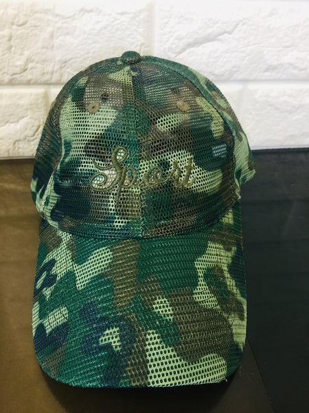 New Unisex Mesh Cap with Velcro Back Closure! Green Camo with Embroidery on Front! Adjustable One Size!