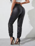 New Mexx Women's Hi Rise Faux Leather Joggers, Black, sz S!
