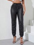 New Mexx Women's Hi Rise Faux Leather Joggers, Black, sz S!