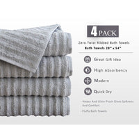 Mims Combed Zero-Twist 4 Piece 100% Cotton Bath Towel Set (Set of 4) Silver Grey! Retails $130+