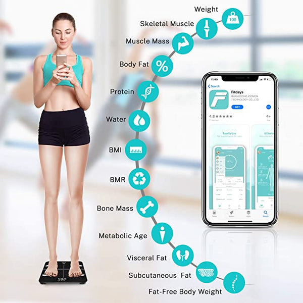 Bluetooth Body Fat Scale,Smart Scale Bathroom Digital Weight Scale with iOS  Android APP, Unlimited Users, Auto Recognition Body Composition Analyzer  Fat, BMI, BMR, Muscle Mass,Black 