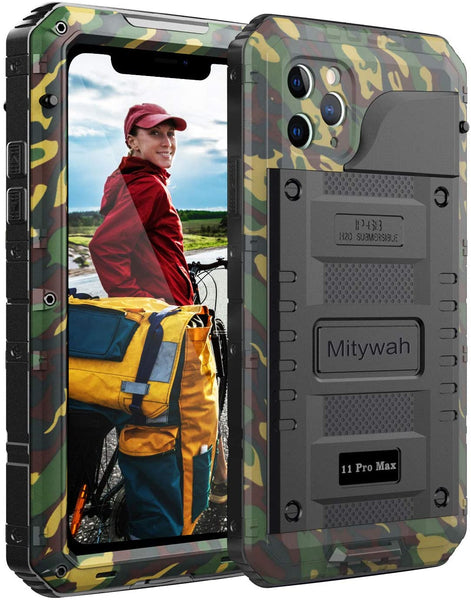 New Mitywah iPhone 11 Pro Max Case! Shockproof Waterproof Full Body Protective Heavy Duty Built-in Screen Protection Dustproof Strong Metal Military Grade Defender Cover, Camouflage