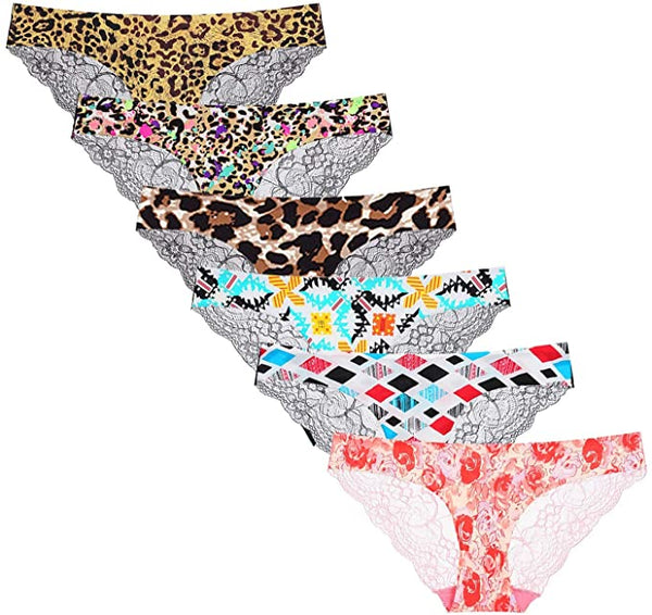 New with tags! Moly Magnolia Women's 6 Pack Lace Back Panties in assorted prints! Sz L