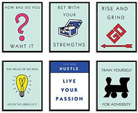 New Summit Designs Motivational Entrepreneur Quote Wall Art Prints Monopoly InspiredSet of 6 (8x10) Poster Photos - Rise and Grind - Strength - Hustle - Live Your Passion - How Bad Do You Want It