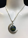 Handmade Glass Cabochon Moon Necklace, Silver Zinc Alloy, Lead & Nickel Free!