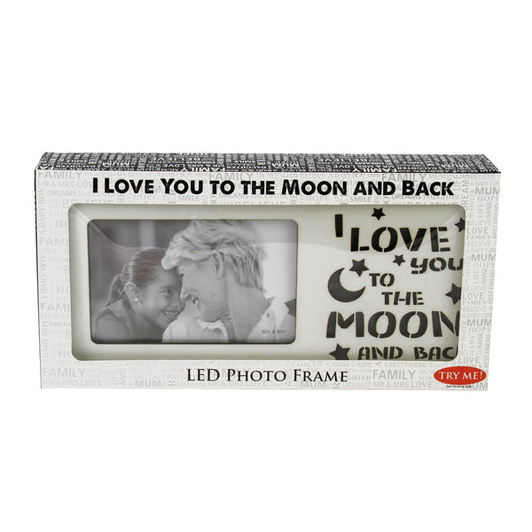 I love you to the moon and back LED photo frame! The quote lights up by the flip of a switch.