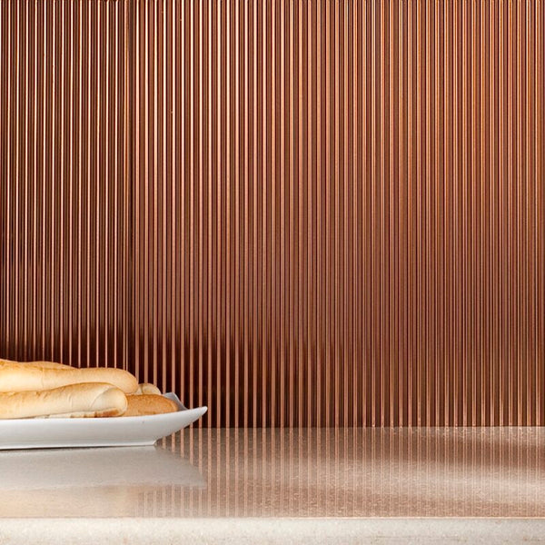Set of 6 Ribbed Copper 3D Wall Panels (18.25" x 24.25") PVC Wall Panelling in Moonstone Copper, Includes 6 Pieces, outlet copper covers to match & everything needed for install! Retails $218+