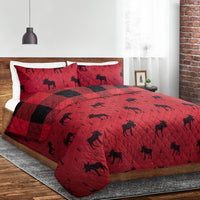 Safdie & Co. Reversible Red & Black Quilt Set 3PC Double/Queen Moose Print!