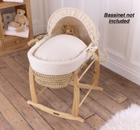 Rocking Moses Basket Stand Natural by Jolly Jumper! Adjustable to fit most bassinets! Gentle rocking motion helps lull your baby off into dreamland.
