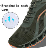 New MOSHA BELLE Men Athletic Shoes Mesh Blade Running Walking Sneaker in Army Green & Orange Sz 7.5