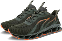 New MOSHA BELLE Men Athletic Shoes Mesh Blade Running Walking Sneaker in Army Green & Orange Sz 7.5